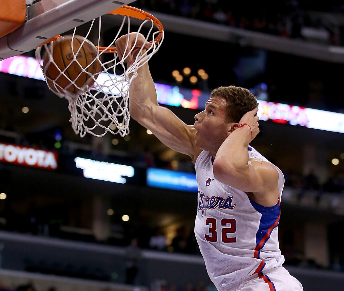 Clippers power forward Blake Griffin throws down a breakaway slam dunk against the Suns on March 10 at Staples Center.