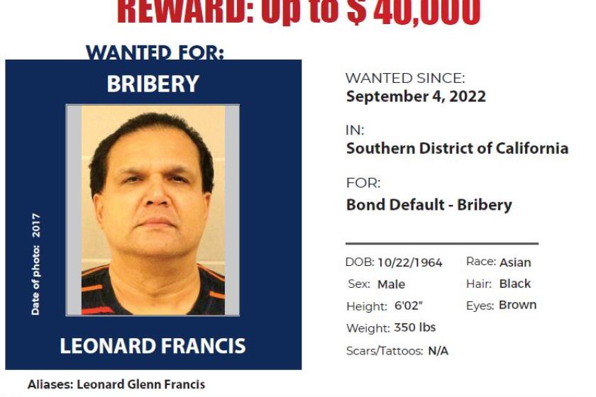 The U.S. Marshals Service and NCIS are each offering up to $20,000 for information leading to the arrest of "Fat Leonard."