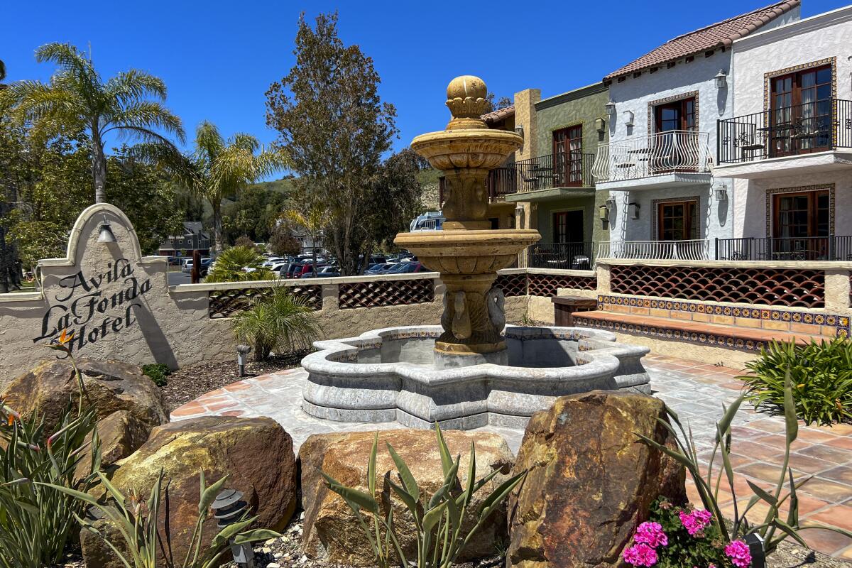 A fountain stands outside the Avila La Fonda in Avila Beach.