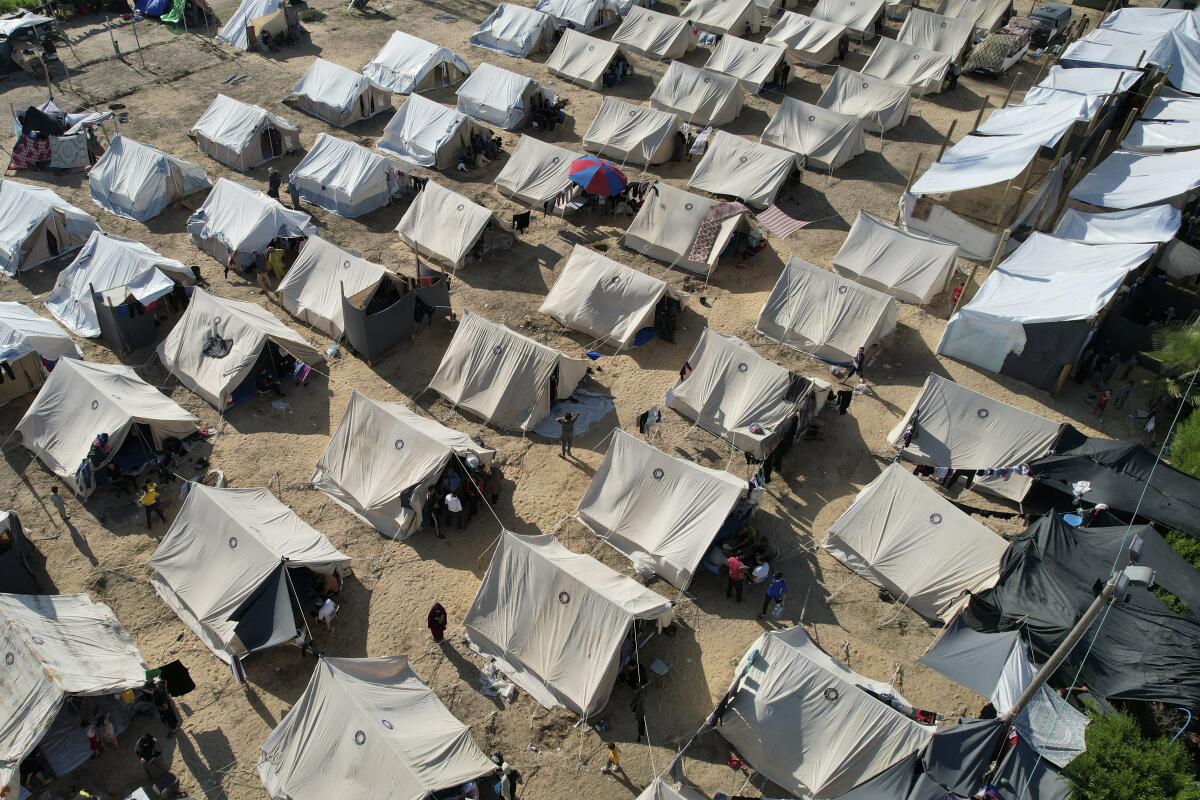 Rows of tents for displaced Gazans