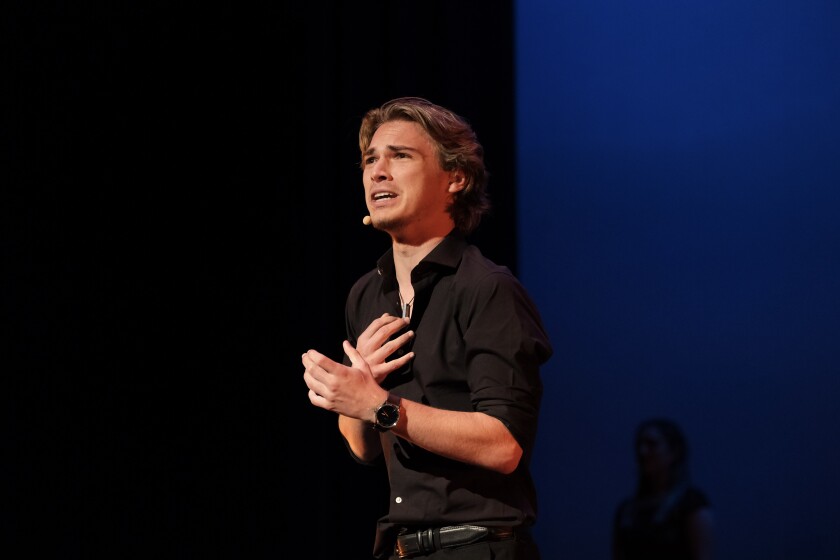 Ryan Sweeney performs in the finals at the Broadway San Diego Awards on May 29 at the Balboa Theatre.