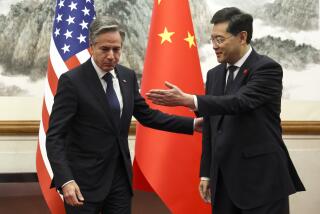 FILE - U.S. Secretary of State Antony Blinken, left, meets with Chinese Foreign Minister Qin Gang, right, at the Diaoyutai State Guesthouse in Beijing, China, on June 18, 2023. China has removed outspoken foreign minister Qin Gang from office and replaced him with his predecessor, Wang Yi. In an announcement on Tuesday, July 25, 2023, state media gave no reason for Qin’s removal, but it comes after he dropped out of sight almost one month ago amid speculation over his personal affairs and political rivalries.(Leah Millis/Pool Photo via AP, File)