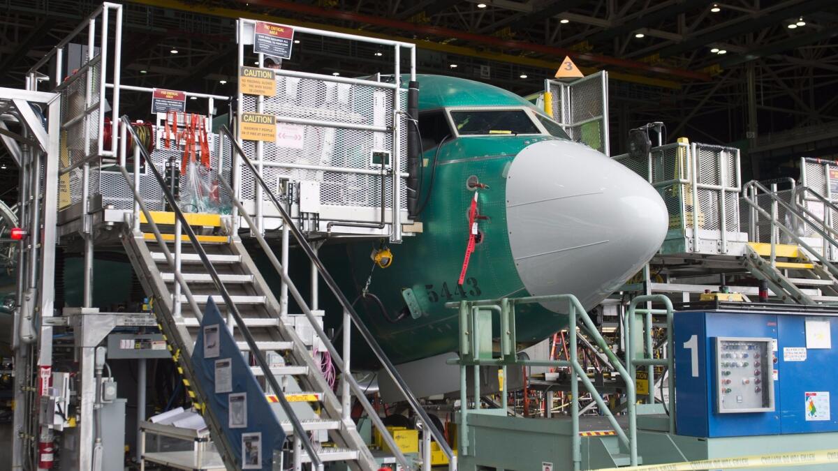 A Boeing 737 aircraft is assembled at Boeing's 737 airplane factory in Renton, Wash., on May 19, 2015.