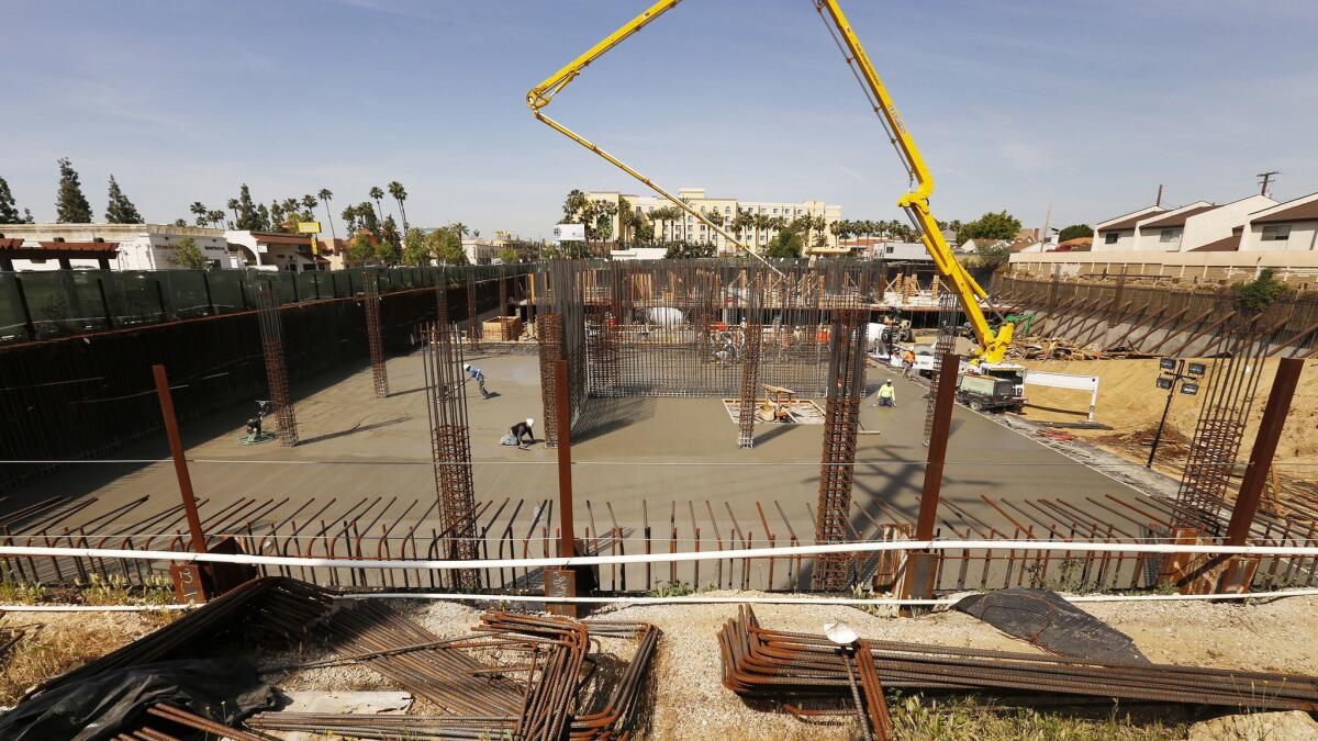 Construction continues on the Hyatt Place San Gabriel, shown last year. A new study says that most hotel projects in the U.S. are for luxury, upper- and upper-midscale hotels, a sign that the hospitality industry is optimistic about the economy.