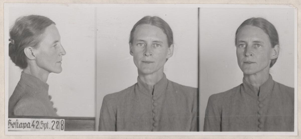 The Gestapo mugshot for Mildred Harnack. 