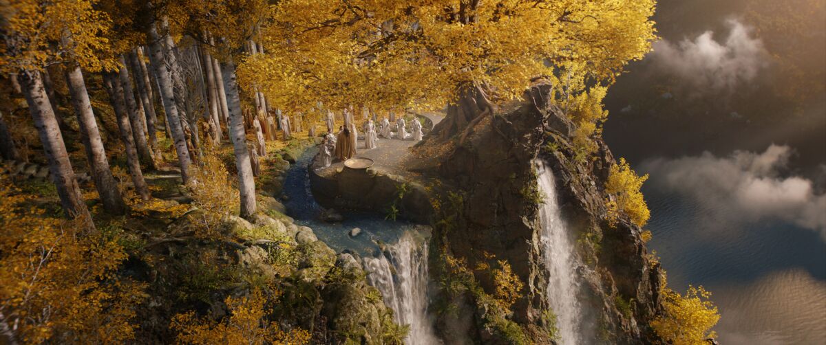 A dramatic waterfall landscape.