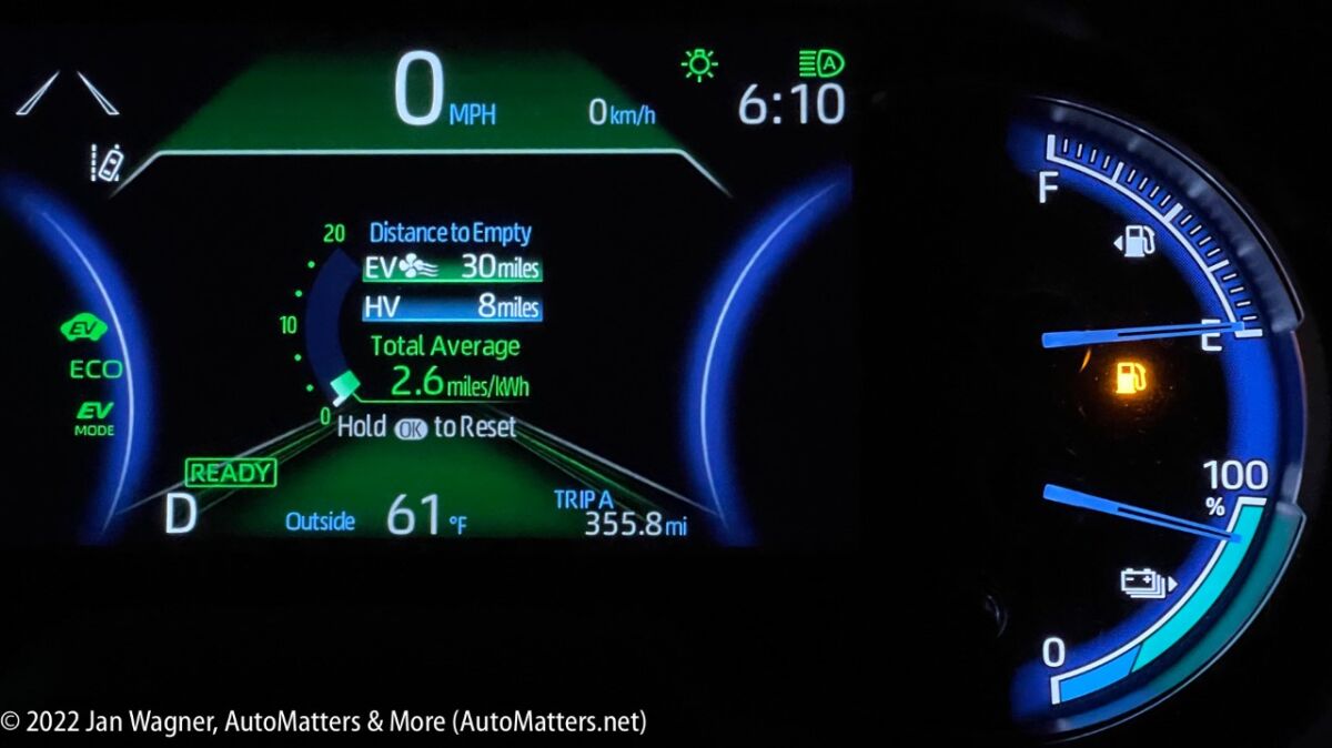 Low gas but sufficient electric charge to drive home