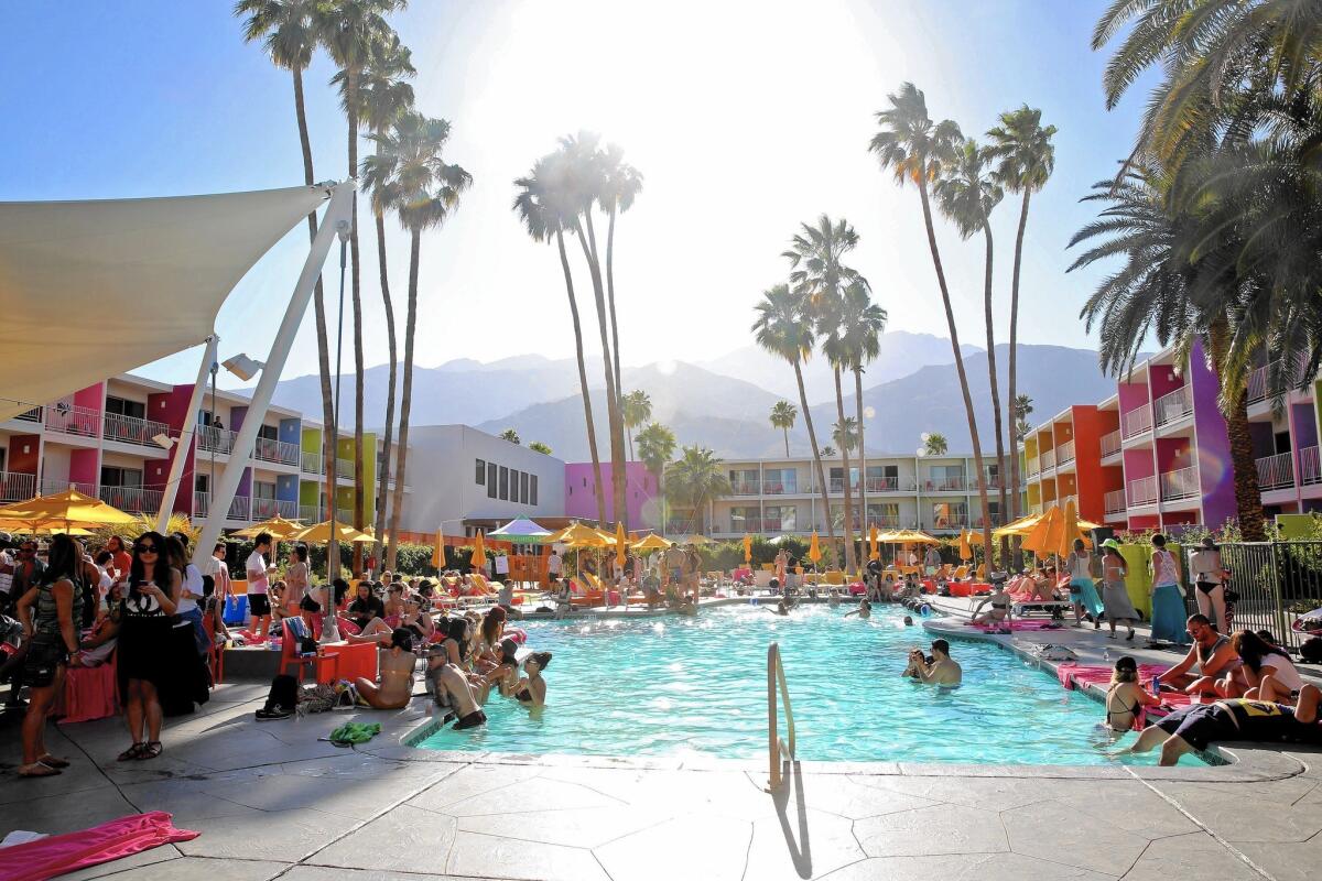 The Coachella Valley Music and Arts Festival triggers a mad rush for lodging, with fans booking accommodations well before the musical lineup is announced in January. Above, the Saguaro in Palm Springs.