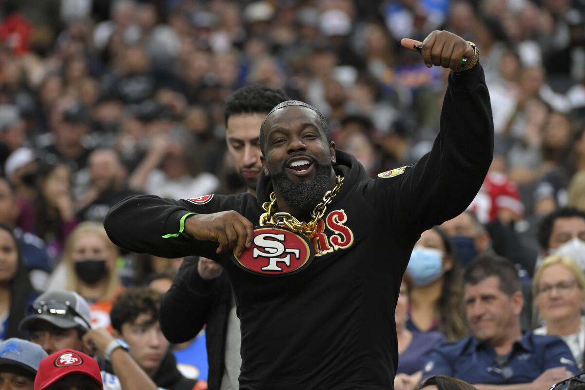 A San Francisco 49ers fan represents during the 2021 Pro Bowl.