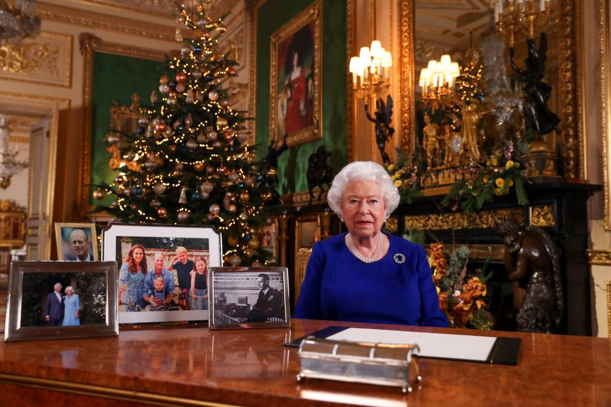 Britain's Queen Elizabeth II records her annual Christmas broadcast in Windsor Castle, Berkshire, Britain, on Dec. 24, 2019.