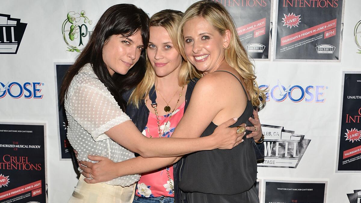 Selma Blair, Reese Witherspoon and Sarah Michelle Gellar attend "The Unauthorized Musical Parody Of Cruel Intentions" at Rockwell Table & Stage in Los Angeles on May 28.