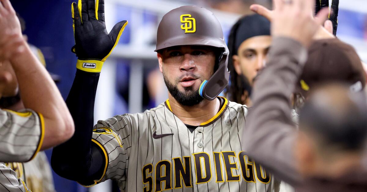 Gary Sanchez and Manny Machado of the San Diego Padres celebrate News  Photo - Getty Images