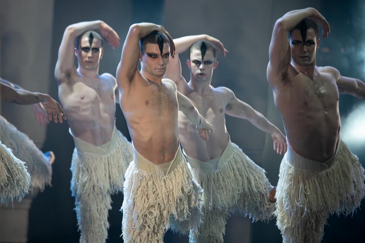 The corps de ballet in Matthew Bourne's Swan Lake perform at the Ahmanson Theatre. 