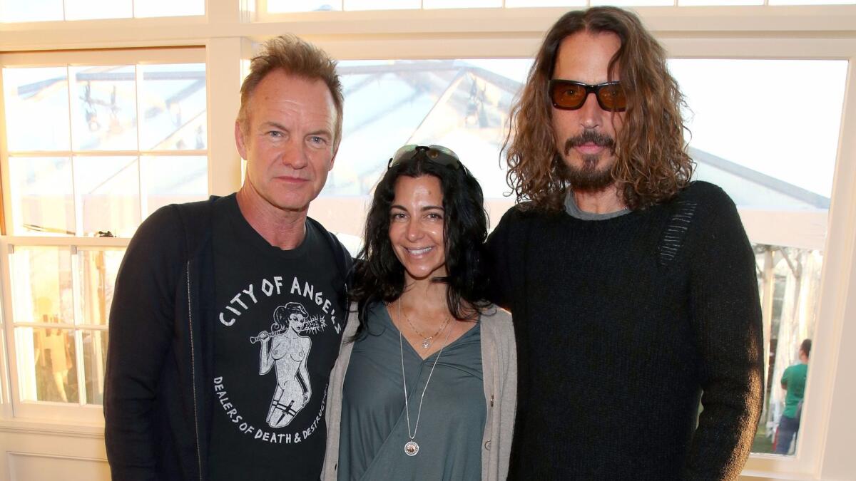 Sting, left, Alex and Ani's Carolyn Rafaelian and Chris Cornell attend the benefit event for the Epidermolysis Bullosa Medical Research Foundation.