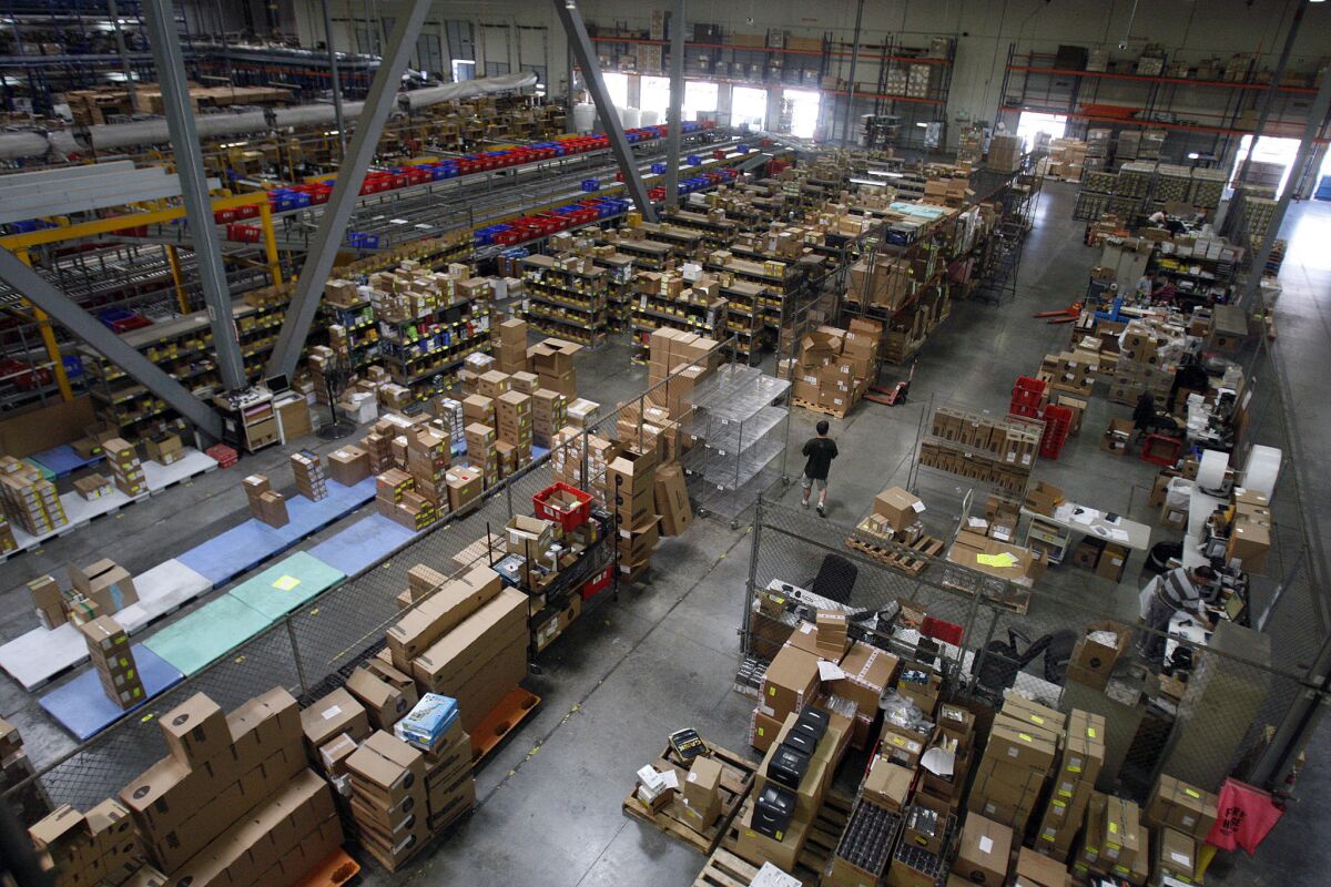 Newegg's small item warehouse in the City of Industry pictured in 2014. (Gary Friedman / Los Angeles Times)