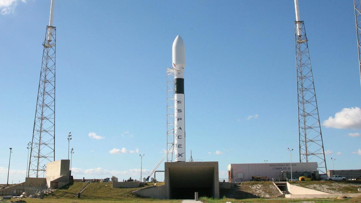 Space X Falcon 9 Vertical at launch site at Cape Canaveral. Credit: SpaceX