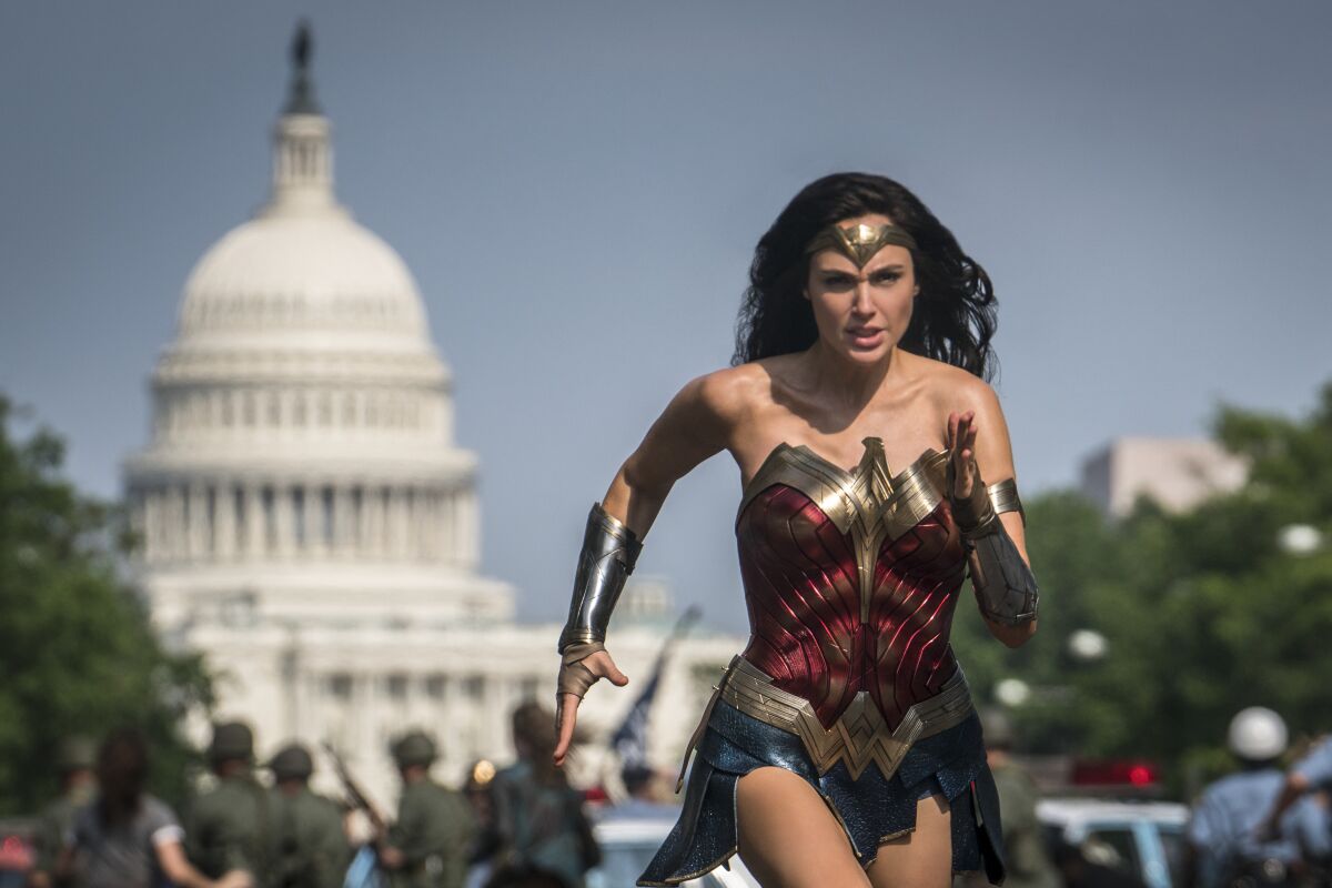 This image released by Warner Bros. Pictures shows Gal Gadot as Wonder Woman in a scene from “Wonder Woman 1984." 