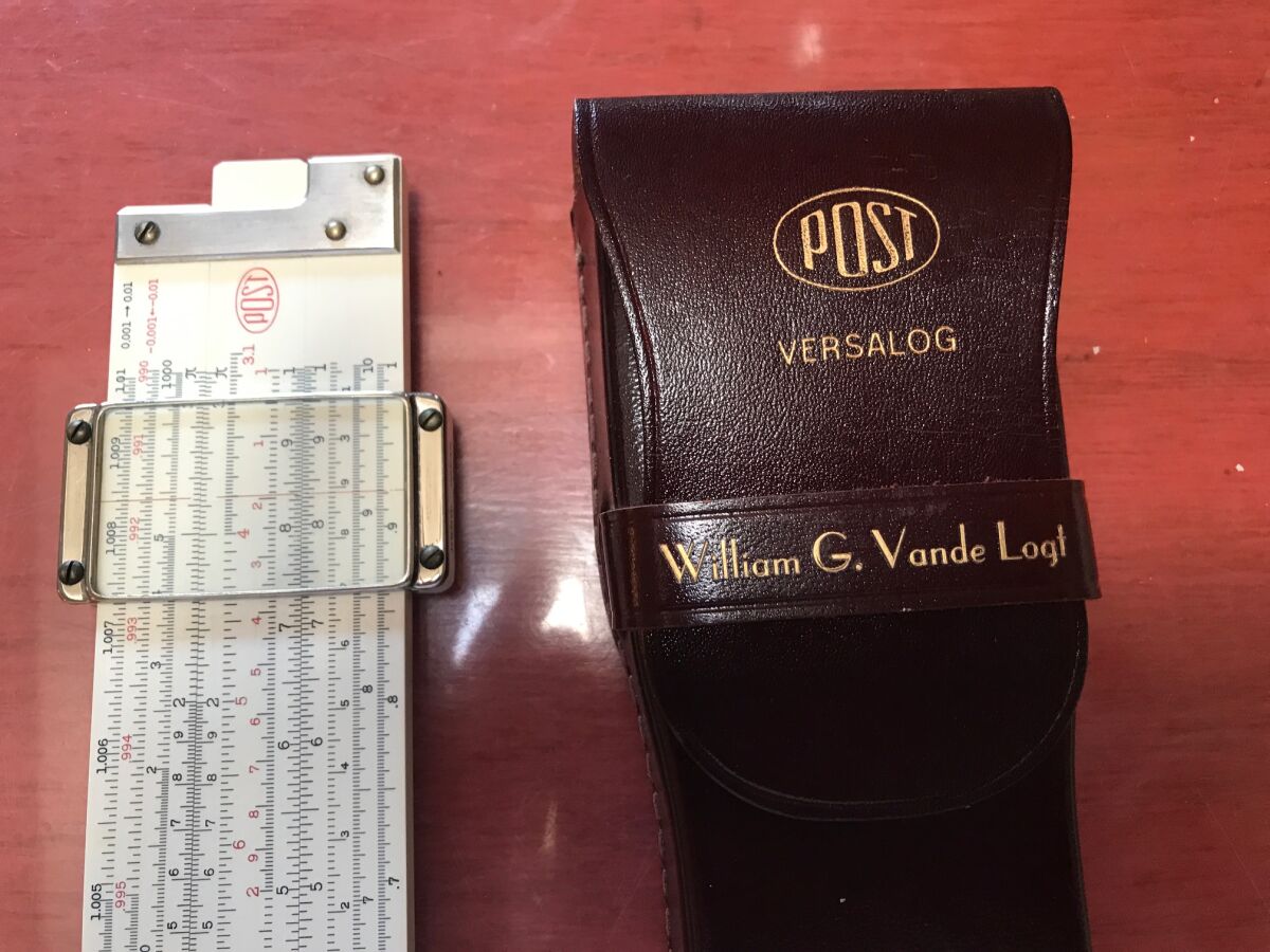 The slide rule Inga found on eBay that she gave her engineer husband, Olof, for Christmas in 2018.