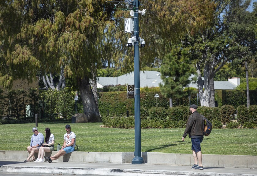 Security cameras are placed on many poles like this one on Santa Monica Blvd. 