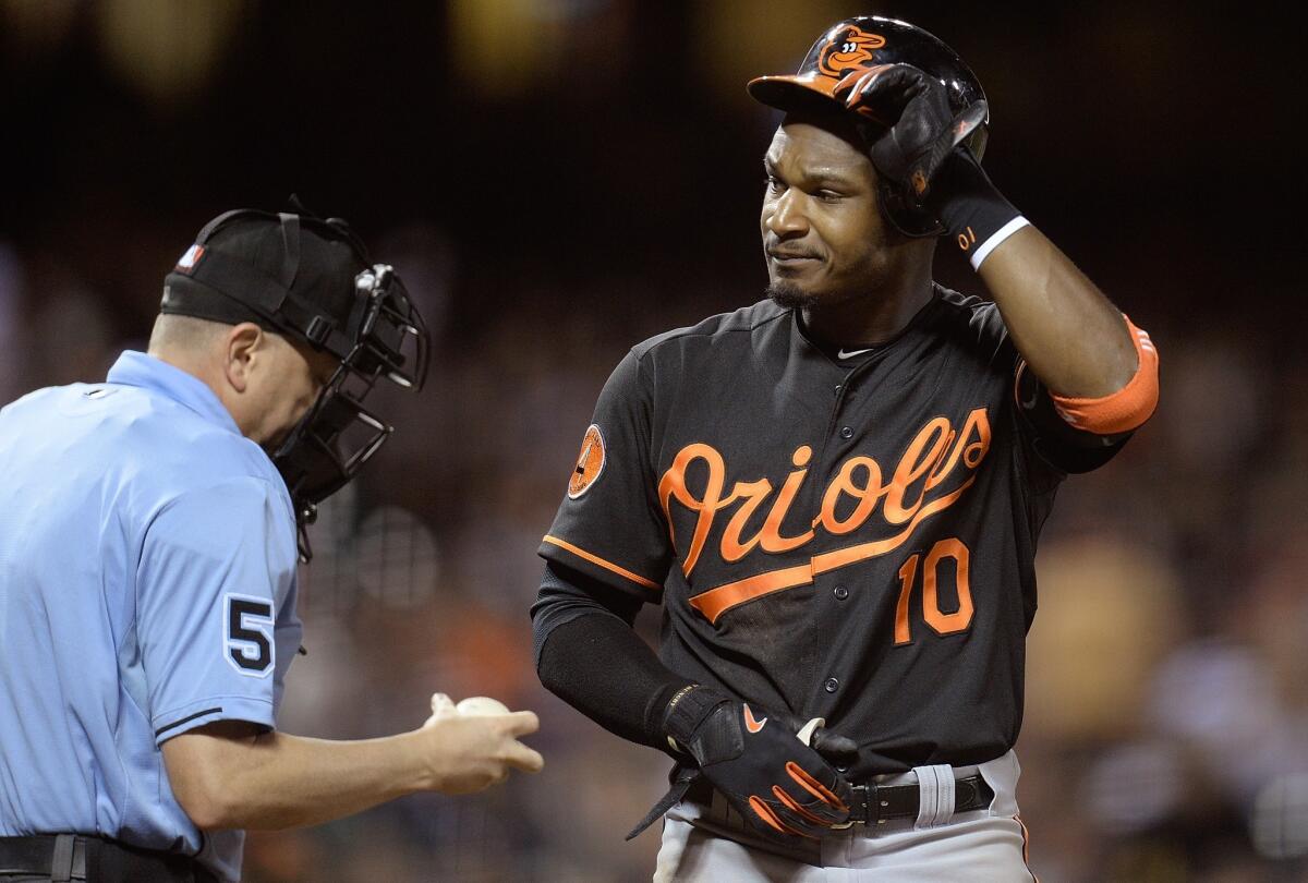 Baltimore Orioles center fielder Adam Jones says someone threw a banana at him during Sunday's game in San Francisco.