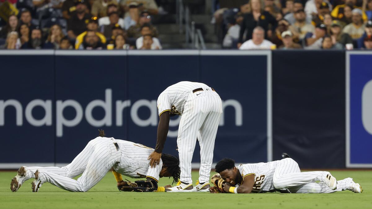 Padres' Jurickson Profar collapses after scary outfield collision with C.J.  Abrams, carted off field - ESPN