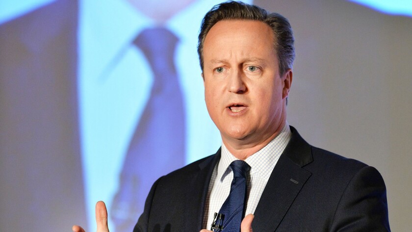 British Prime Minister David Cameron speaks at the Conservative Party's spring forum in London on April 9, 2016.