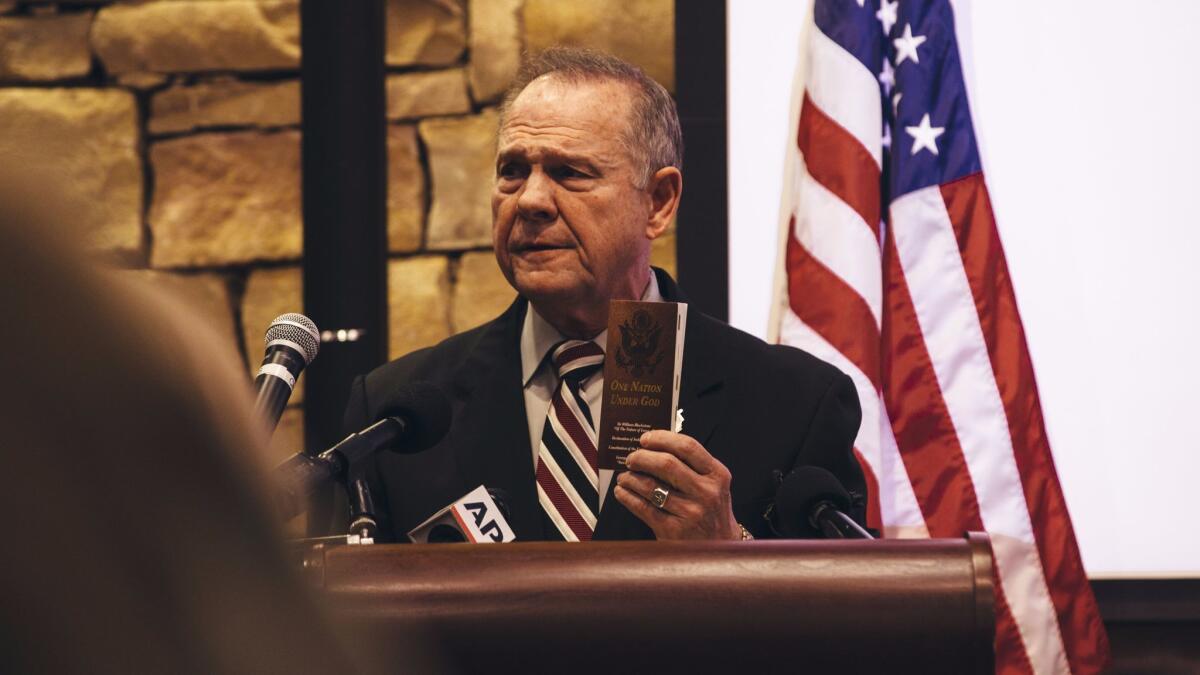 Roy Moore speaks during a Veterans Day event on Nov. 11 in Vestavia Hills, Ala.