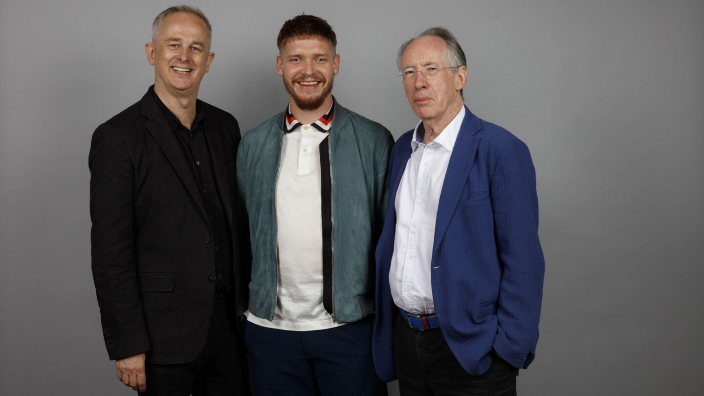 Director Dominic Cooke, actor Billy Howle and Ian McEwan, from the film "On Chesil Beach."
