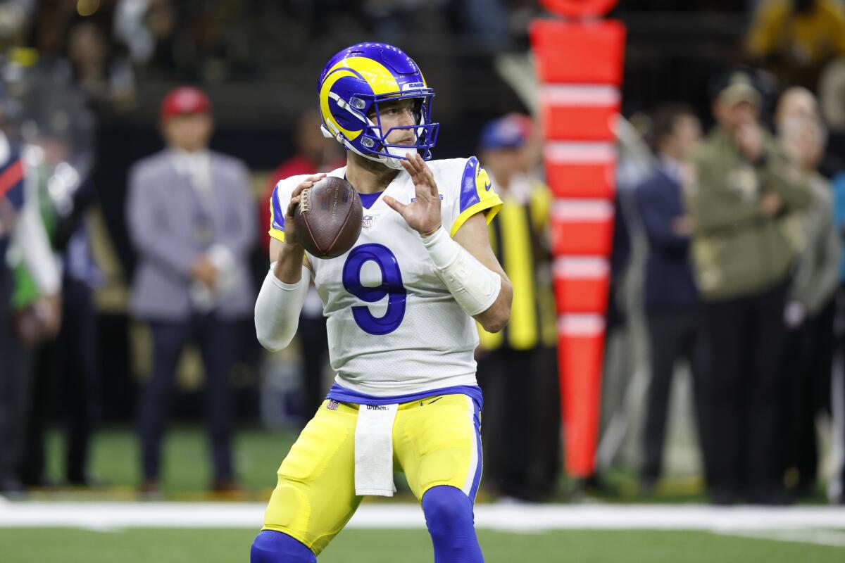 Los Angeles Rams quarterback Matthew Stafford passes against the New Orleans Saints.