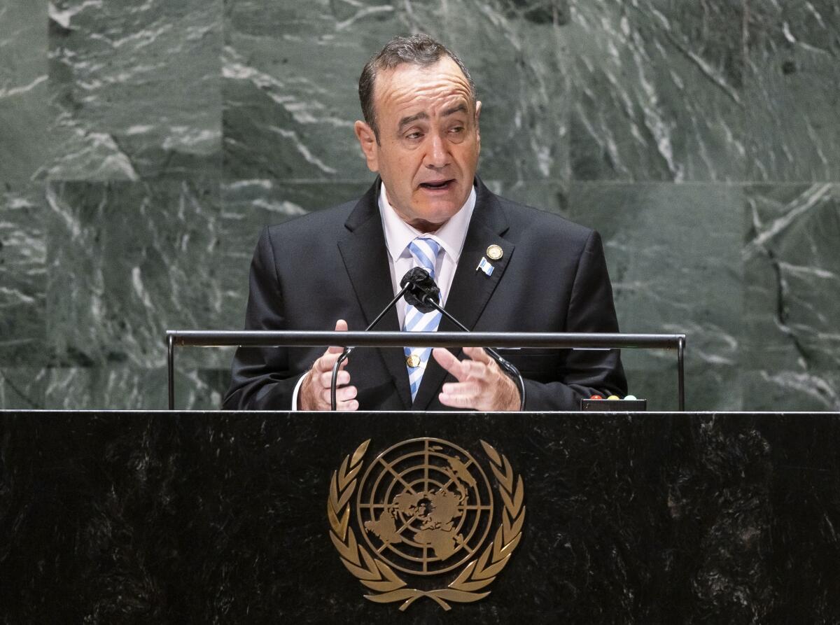 El presidente de Guatemala, Alejandro Giammattei, habla ante la Asamblea General de Naciones Unidas.