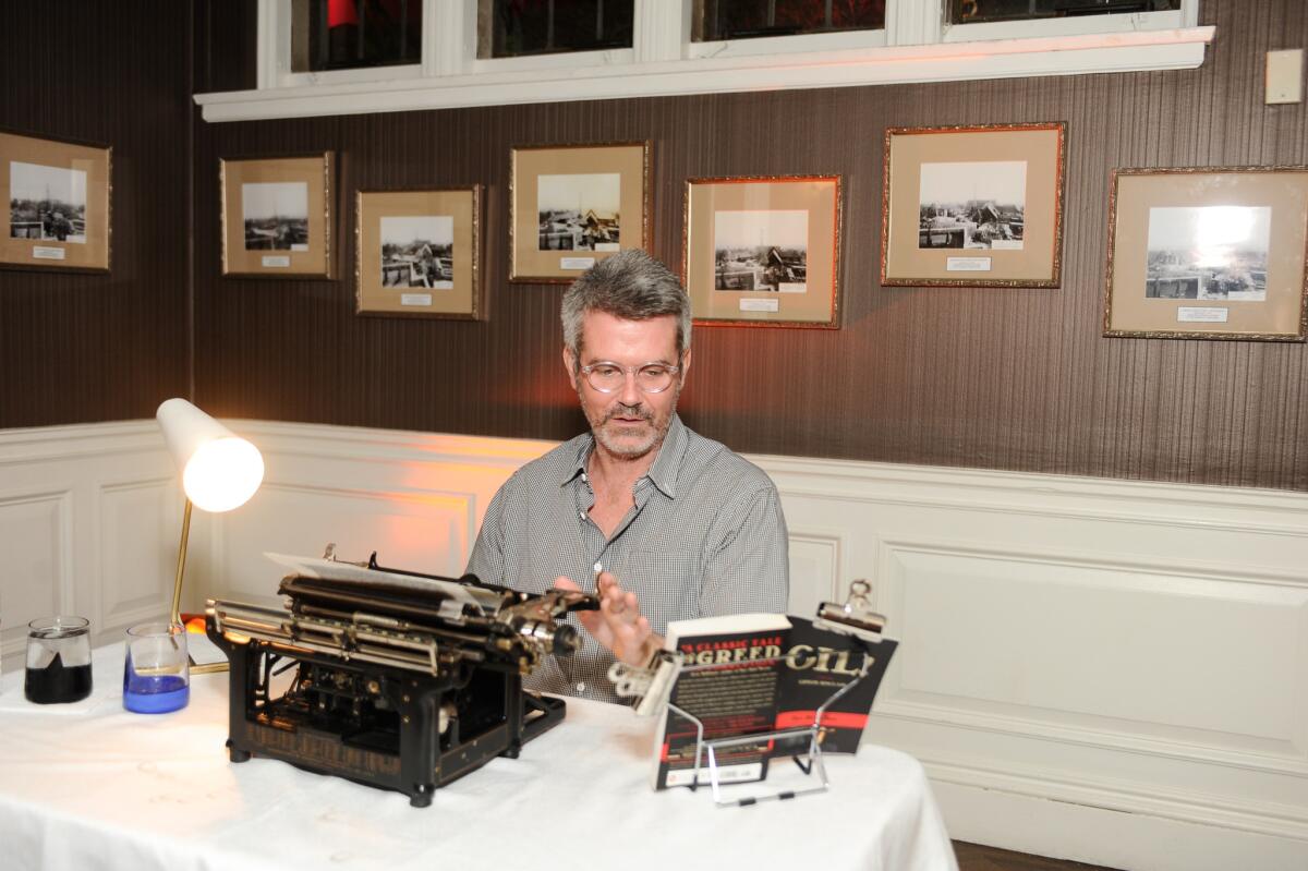 Tim Youd's performance piece "Retyping Upton Sinclair's Oil! on an Underwood #5" was among the 30 artworks, performances and interventions on display at the first biannual LAXArt benefit gala at Greystone Mansion in Beverly Hills on Saturday.