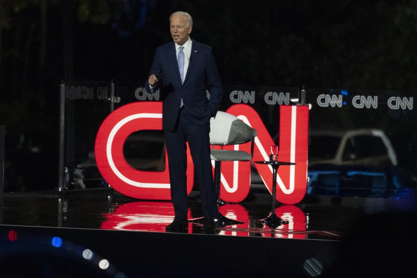 Biden Blasts Trump On Covid 19 Response During Town Hall Los Angeles Times