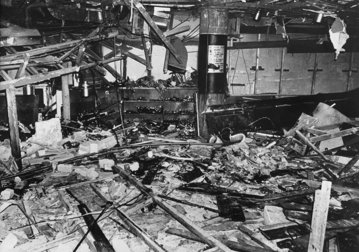 Wreckage and debris litter the barely recognizable interior of the Mulberry Bush public house in Birmingham, England, after it was bombed on Nov. 21, 1974.