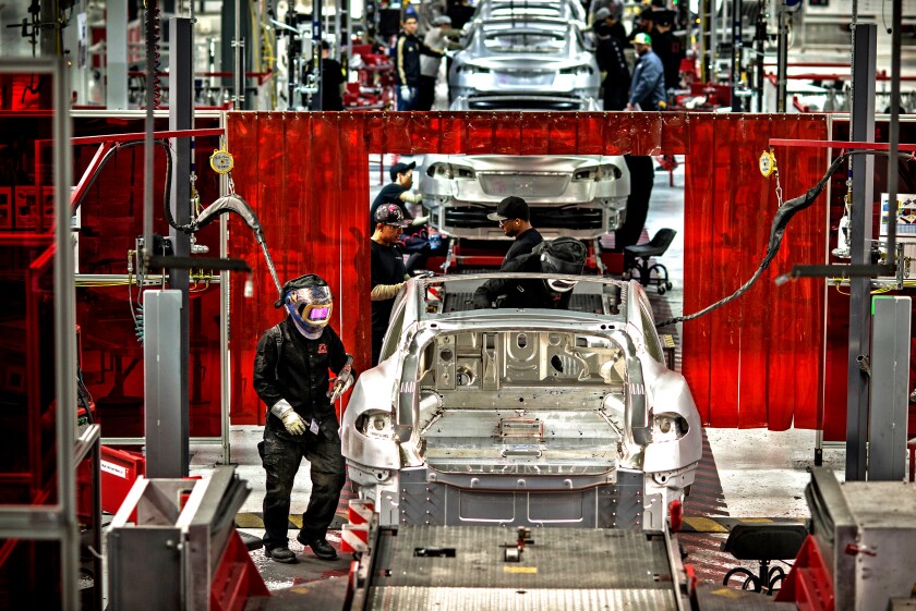 At Tesla's factory in Fremont, Calif.