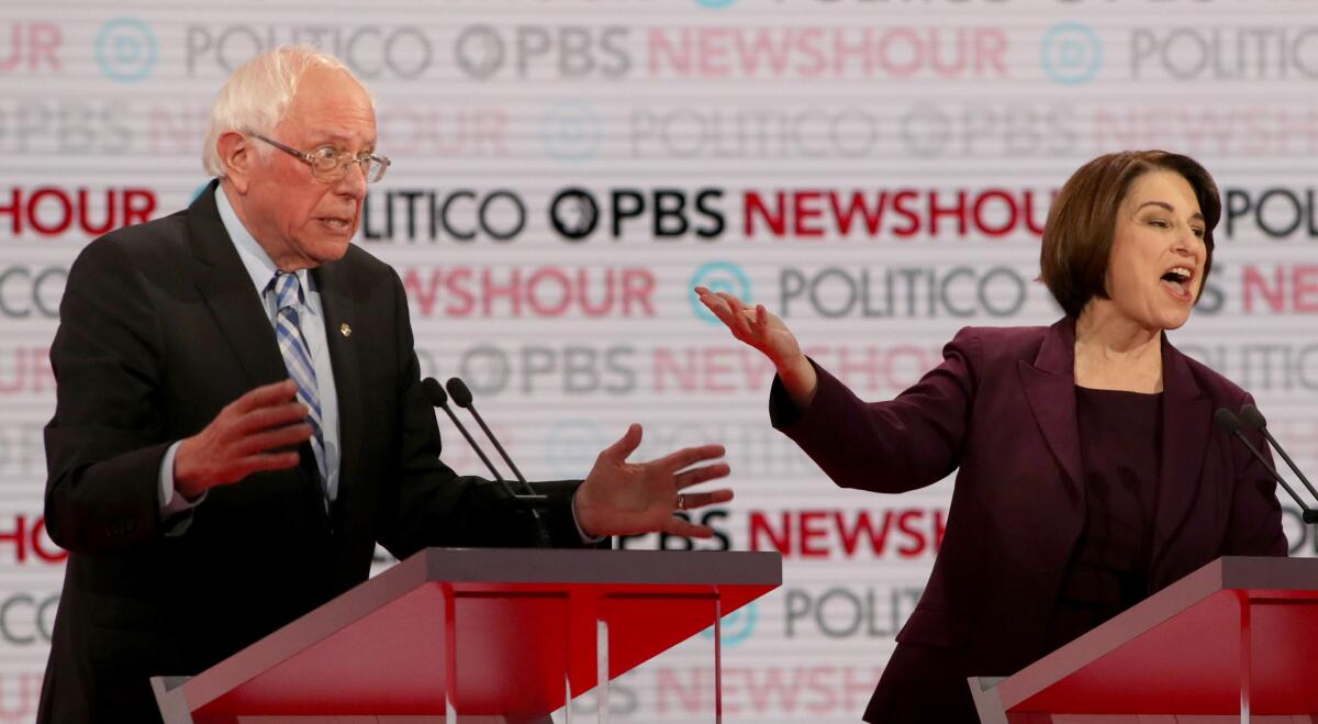 Bernie Sanders and Amy Klobuchar in the debate.