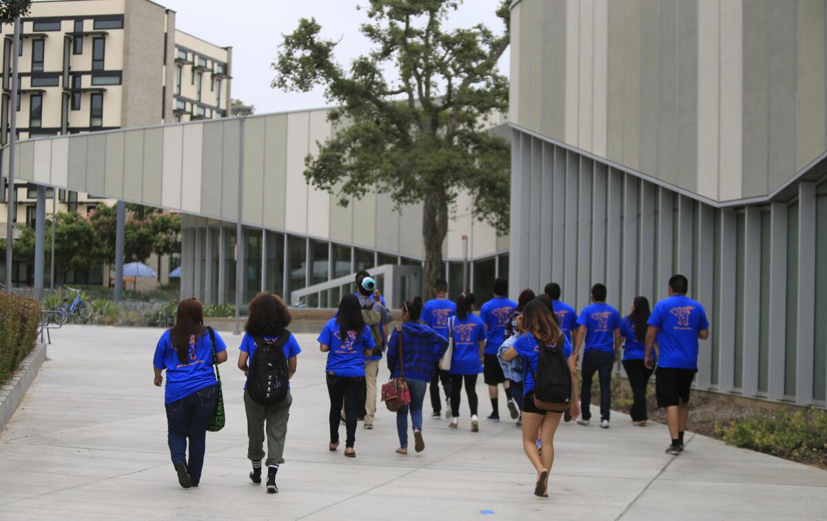 Incoming freshmen tour the dorms at California State University last year.