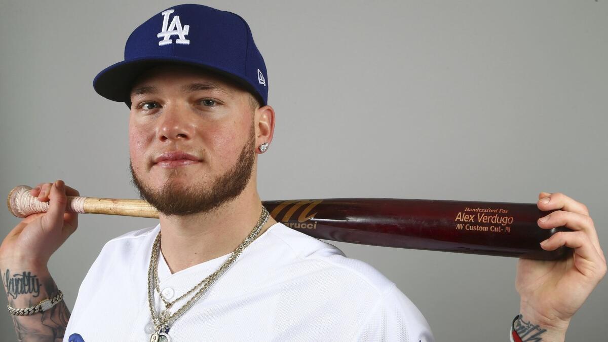 Los Angeles Dodgers outfielder Alex Verdugo gold chain during a