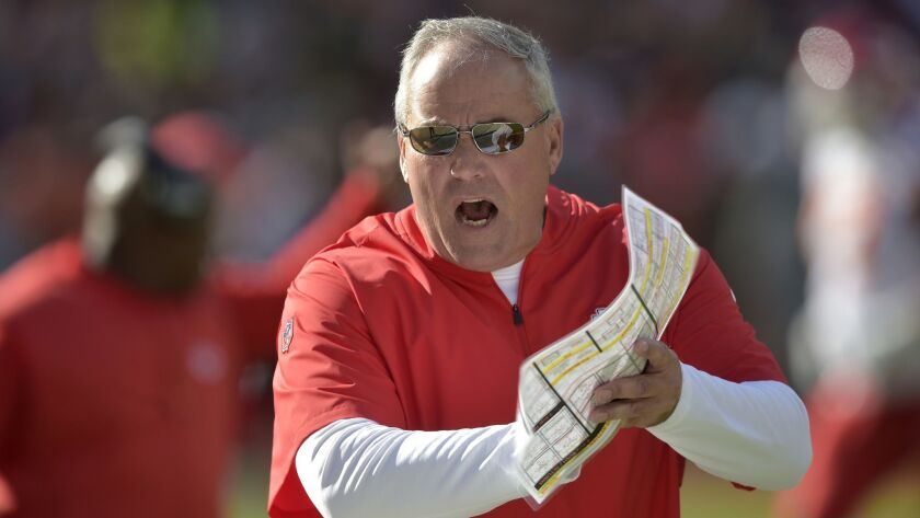 Kansas City Chiefs defensive coordinator Bob Sutton reacts on the sideline during a game against the Cleveland Browns in November.