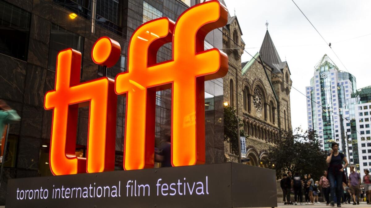 The TIFF logo at the 2018 Toronto International Film Festival along King Street in Toronto, Ontario, Canada.
