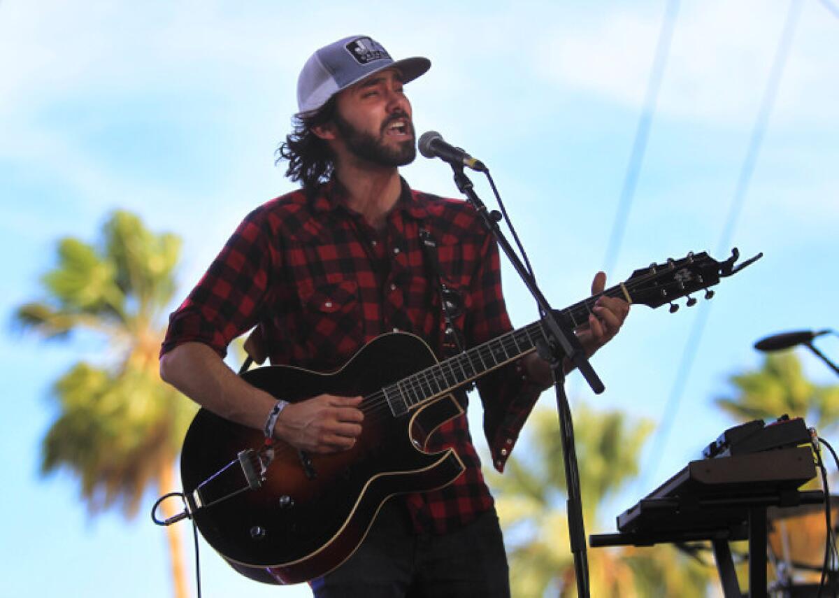 Shakey Graves (real name: Alejandro Rose-Garcia) performs on the Palomino Stage during the opening day of the three-day Stagecoach festival at Empire Polo Fields in Indio.