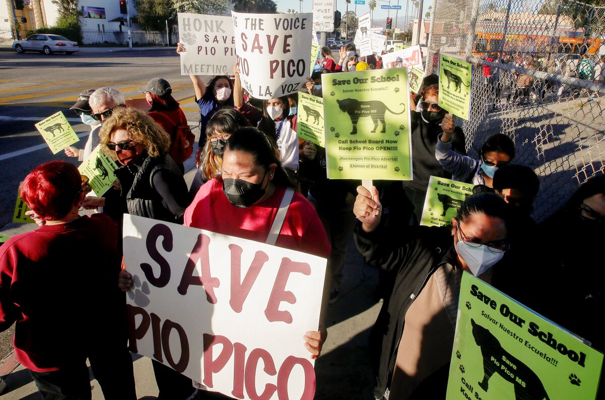 Teachers, parents and students protest the proposed closure of Pio Pico Middle School