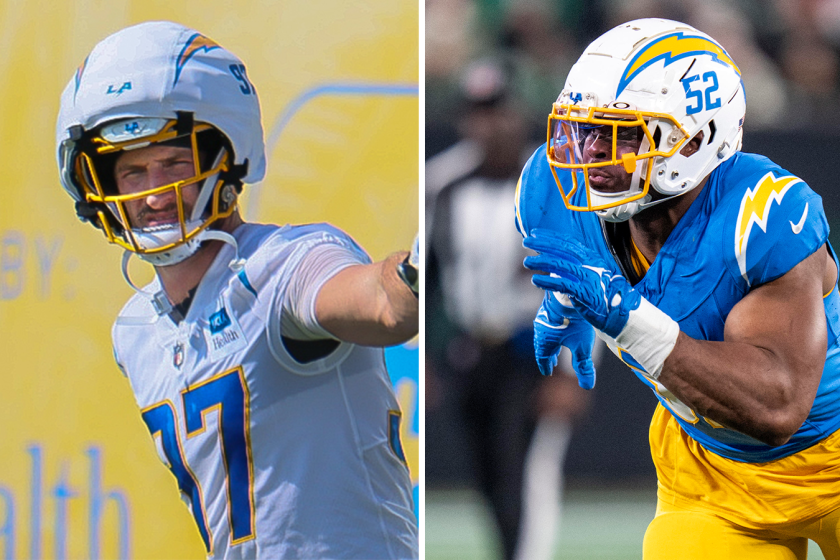 Chargers defensive stars Joey Bosa, left, and Khalil Mack.