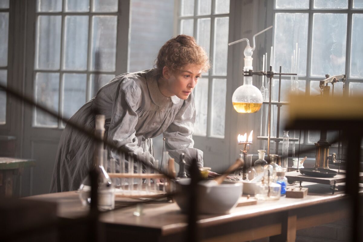 Rosamund Pike as Marie Curie in the movie "Radioactive."