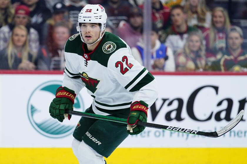 Minnesota Wild's Kevin Fiala skates during an NHL hockey game against the Philadelphia Flyers on March 3, 2022.