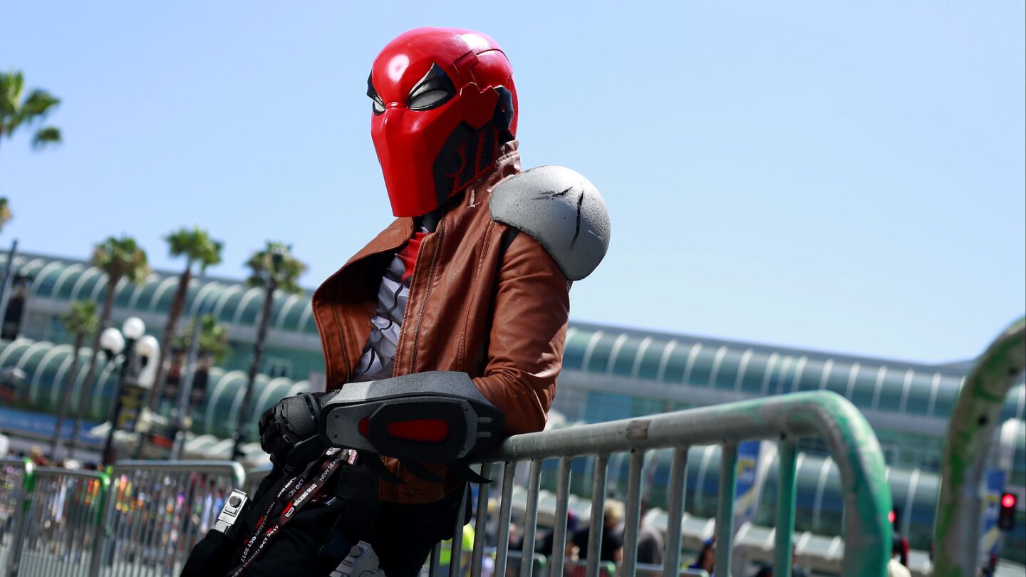 Gianluca Fanti of Rome dressed as Redhood from Batman at Comic-Con in San Diego.