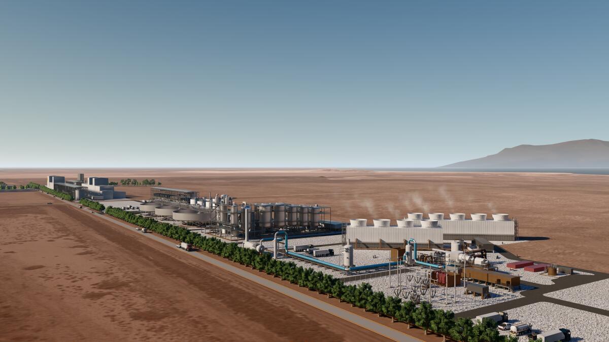 An artist's rendering of a planned geothermal power plant and lithium production facility.