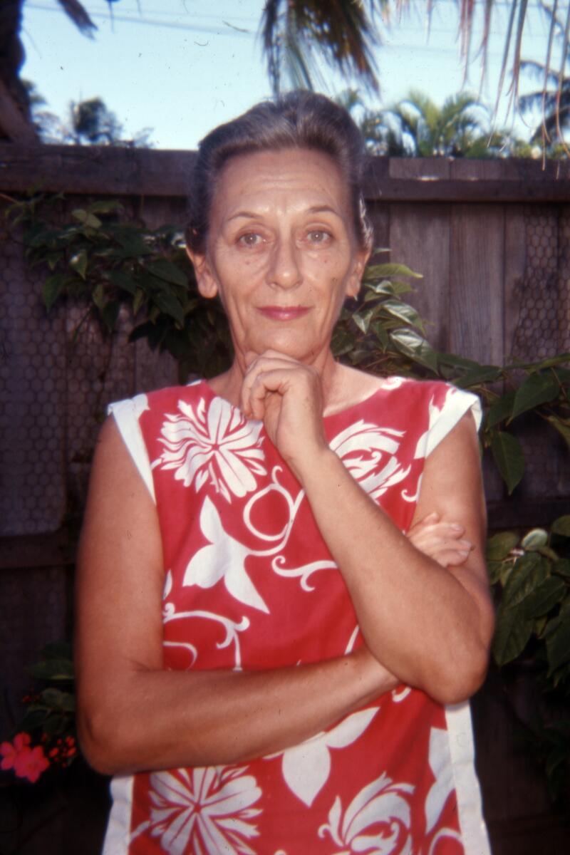 Ann Dvorak, in the backyard of her Hawaiian home. The date handwritten on the slide is October 8, 1971. (Photograph by Jon Verzi) (ONE TIME USE)