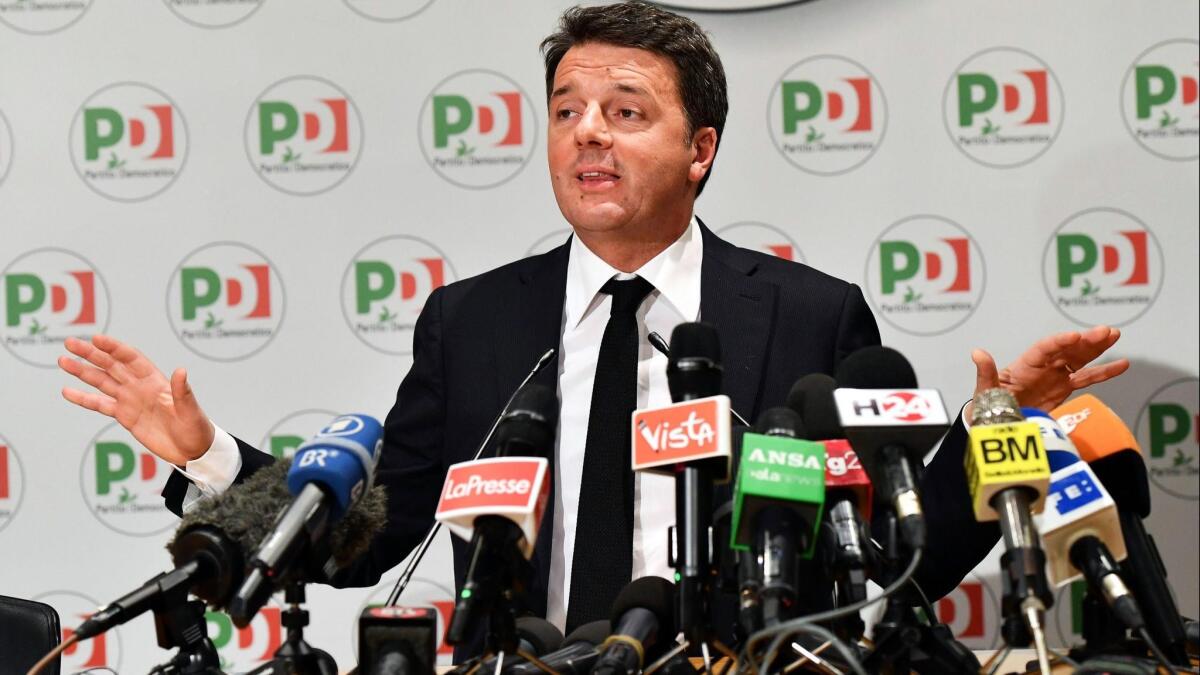 Democratic Party leader Matteo Renzi resigned after Sunday's election.