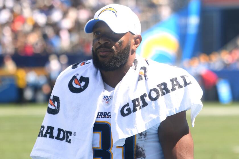 CARSON, CALIFORNIA - AUGUST 18: Adrian Phillips #31 of the Los Angeles Chargers on the sidelines during a 19-17 loss to the New Orleans Saints during a preseason game at Dignity Health Sports Park on August 18, 2019 in Carson, California. (Photo by Harry How/Getty Images)