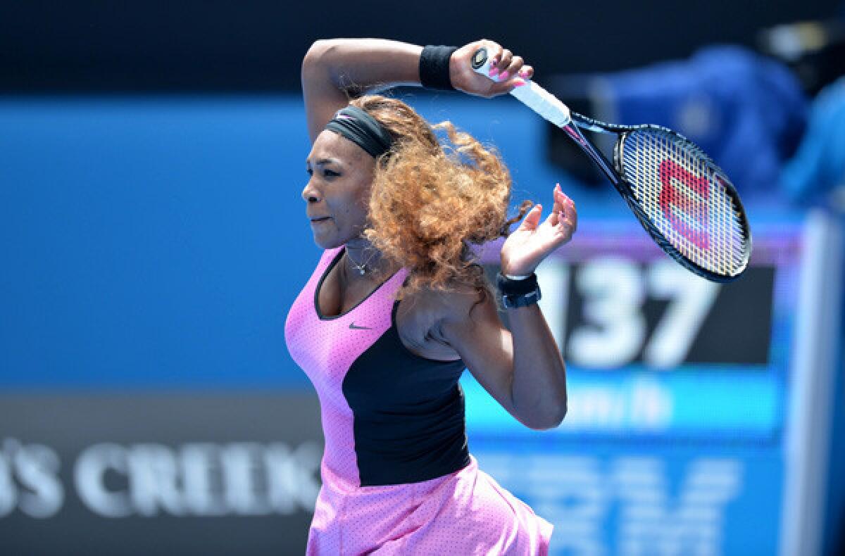 Serena Williams follows through on a shot during the Australian Open last month.